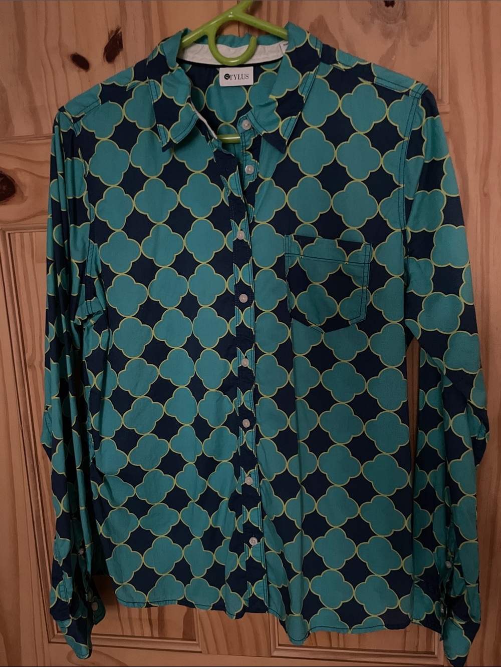 STYLUS Teal, Navy & Yellow Geometric Pattern button down Shirt